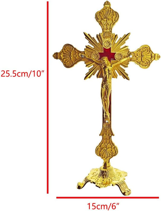24K Gold Standing Cross Crucifix with Base 10"