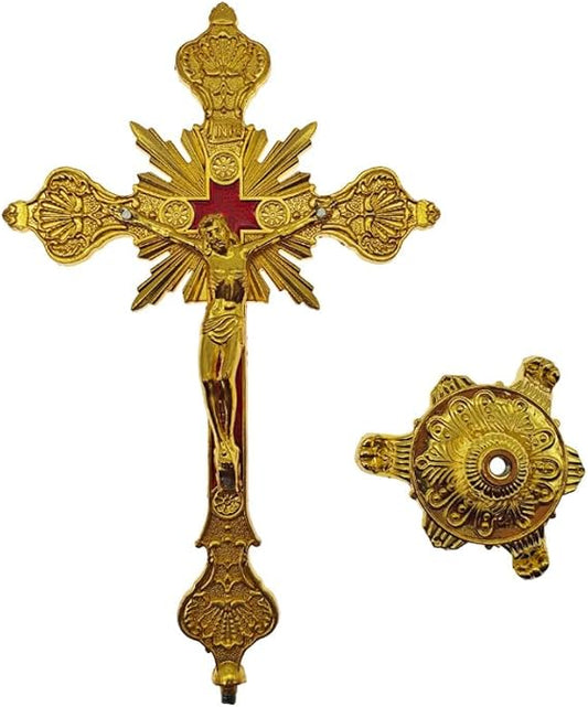 24K Gold Standing Cross Crucifix with Base 10"