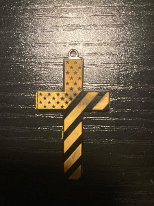 24K Gold plated American Flag Cross Car Hanging Ornament, Vehicle Rear View Mirror Hanging Pendant