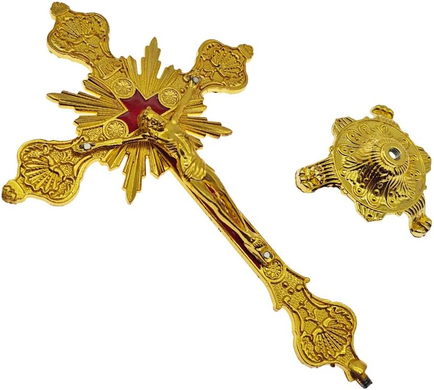 24K Gold Standing Cross Crucifix with Base 10"