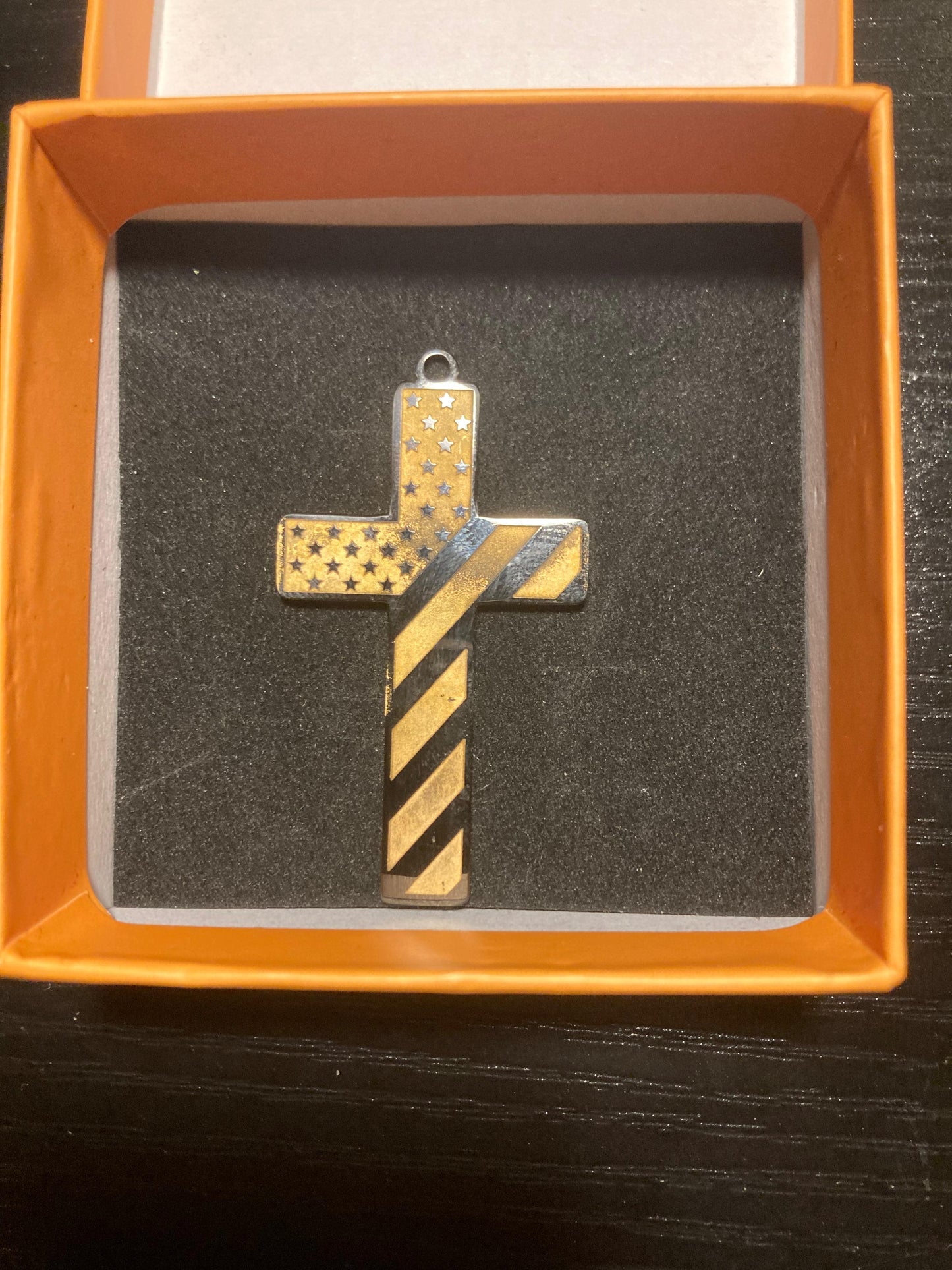 24K Gold plated American Flag Cross Car Hanging Ornament,  Vehicle Rear View Mirror Hanging Pendant